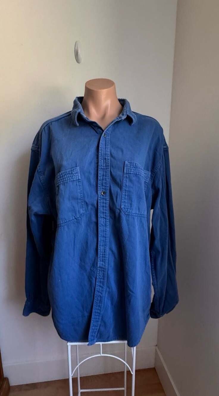 Vintage Gap Blue Denim Button-Up Shirt, 100% Cotton, Made in USA XL